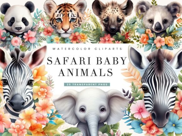Download Watercolor Safari Baby Animals Clipart - Premium Resources