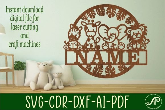 Download Cute Safari Animals Name Sign Svg Laser - Safari Collection