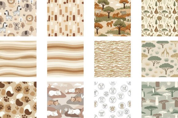 Download Cute Safari Animal Digital Paper -Set - Safari Collection