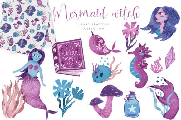 Download Mermaid Witch Clipart Digital Paper - Premium Resources