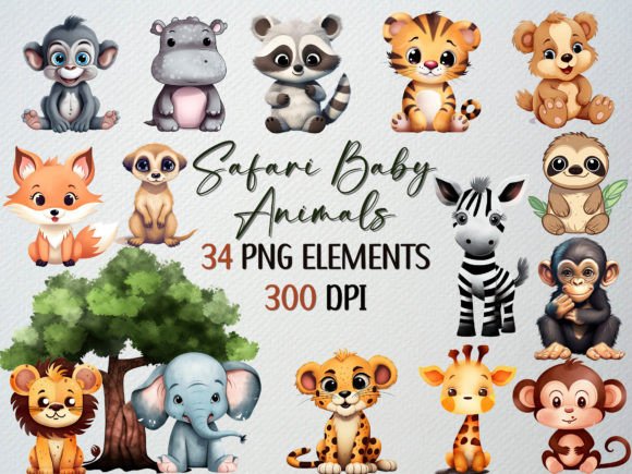 Download Safari Baby Animals Clipart, 34PNG's - Safari Collection