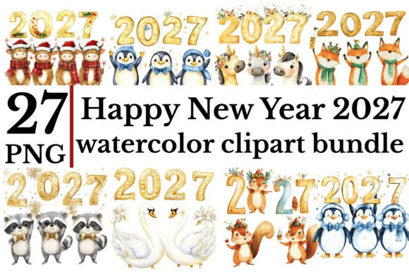 Download Happy New Year 2027 Watercolor Clipart B - Premium Resources