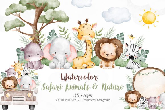 Download Watercolor Safari Animals and Nature - Safari Collection