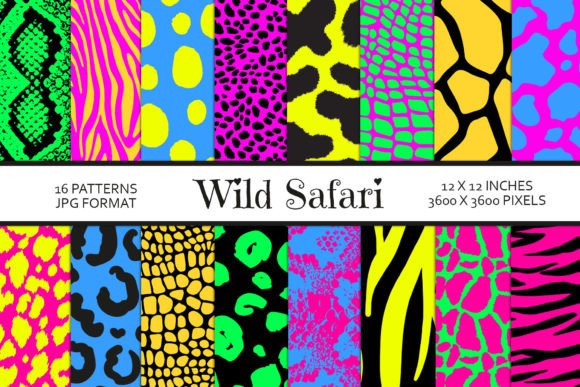 Download Neon Safari Animal Print Digital Paper - Safari Collection