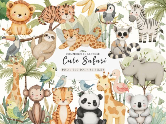 Download Watercolor Cute Boho Baby Safari Animals - Safari Collection