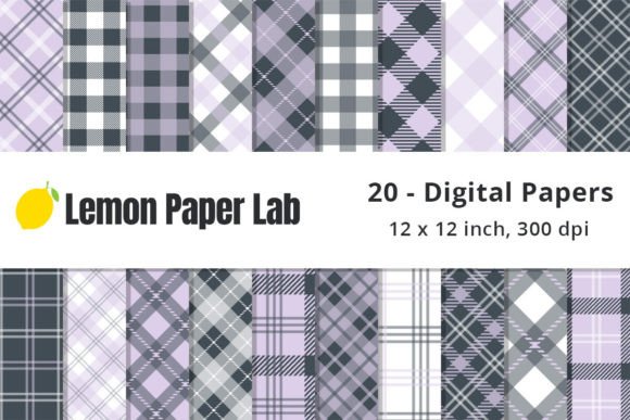 Download Lavender Purple &amp; Navy Blue Plaid Papers - Premium Bundle